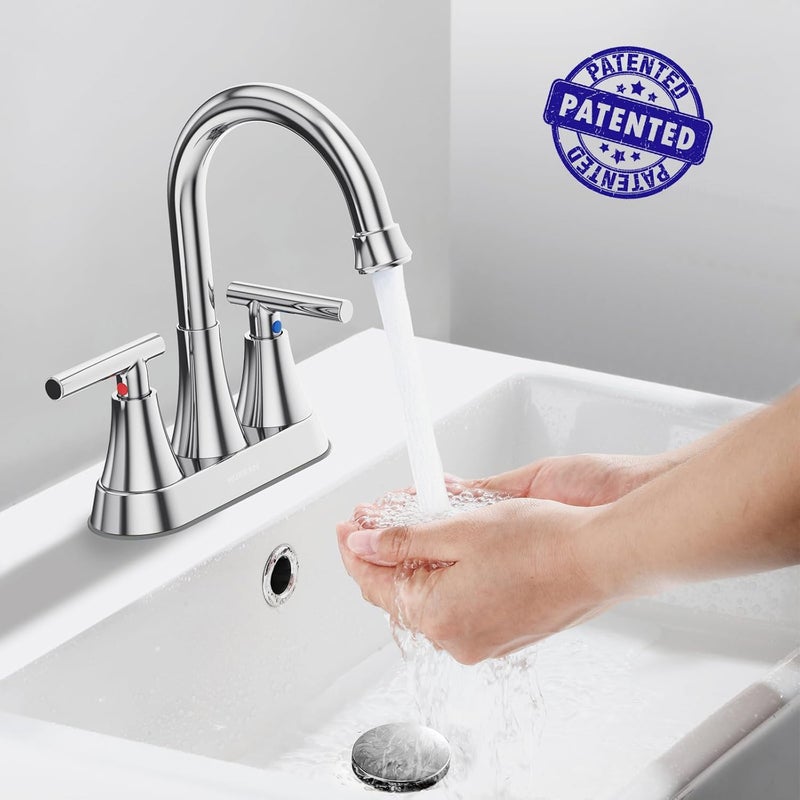 Hurran Bathroom Faucets for Sink 3 Hole, 4 inch Chrome Bathroom Sink Faucet with Pop-up Drain and Supply Hoses, Stainless Steel Lead-Free Centerset Utility Faucet for Vanity RV, 2 Pack - Image 2